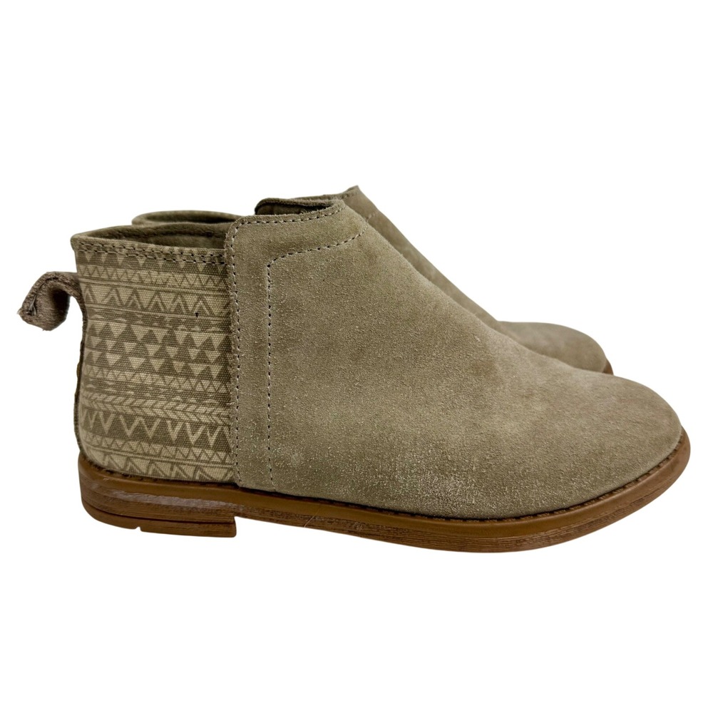 TOMS Kids Tan Suede Geometric Canvas Ankle Boots Side Zip Size 1 Youth 10010722